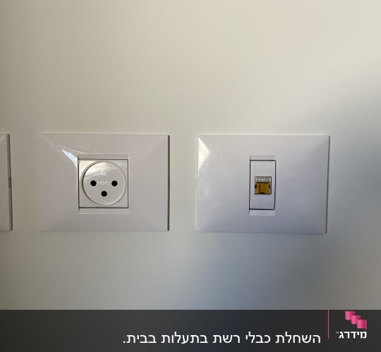 שקע רשת ושקע חשמל על קיר לבן